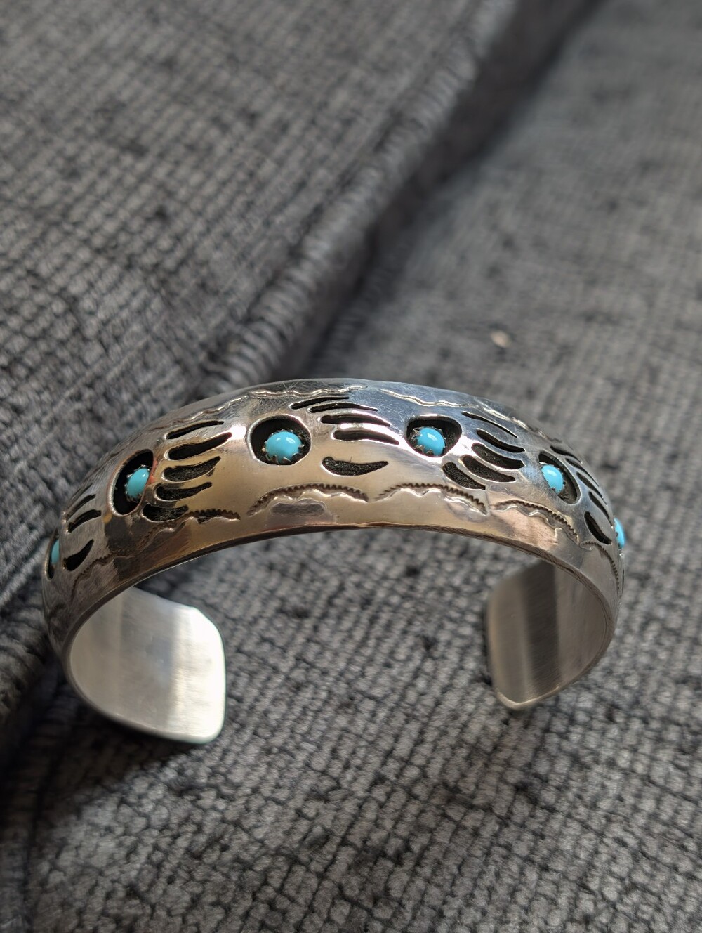 Pearlene Spencer Signed Cuff Silver Turquoise Bracelet